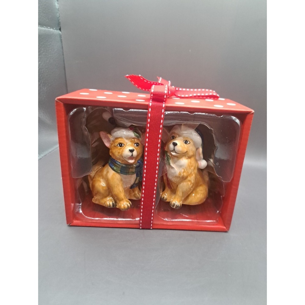 Blue Sky Clayworks Corgi Dog Christmas Holiday Ornament S&P Set NIB
